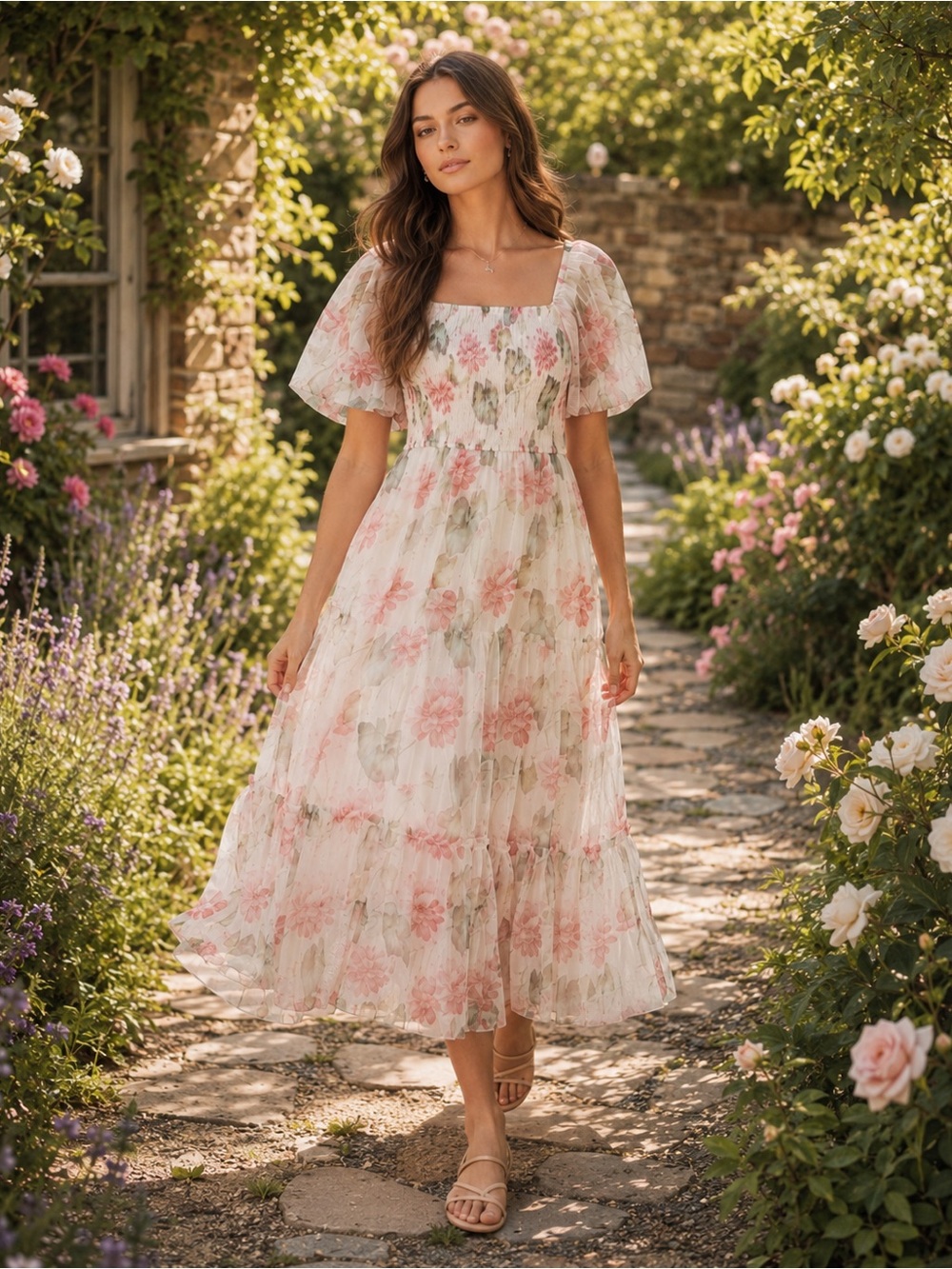 NWT Celadon Rosalie Floral Smocked Midi Dress S